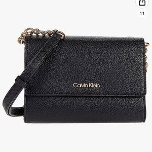 Calvin Klein Black Leather and Gold Cross Body Bag